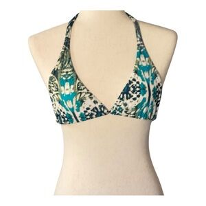 Ikat Blue Tie Dye Triangle Bikini Top Coastal Boho Festival Swim Juinor Medium